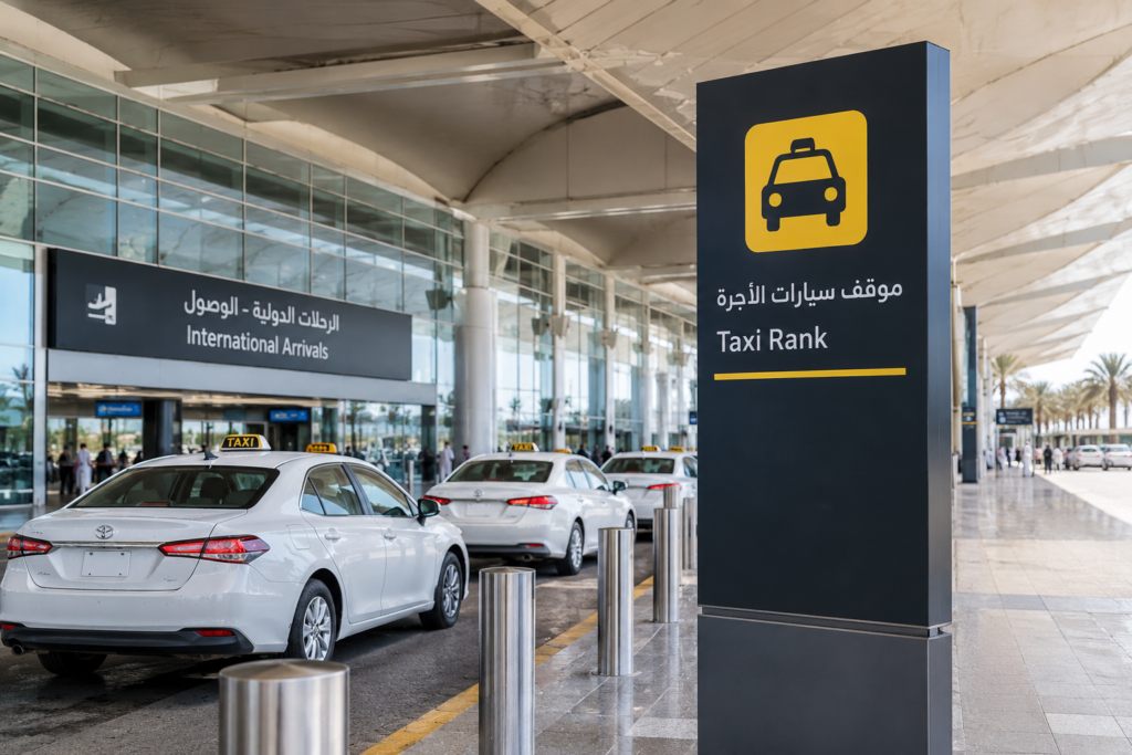 Official taxi rank sign at King Abdulaziz International Airport Jeddah
